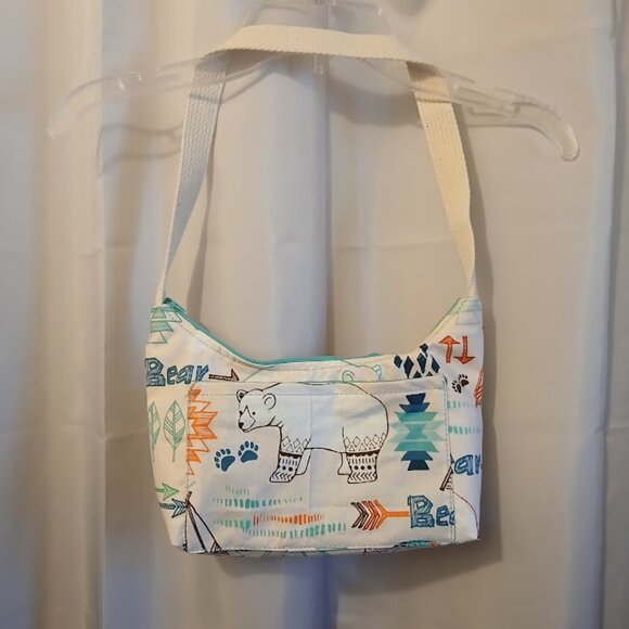 New Western Vinyl Top handle Shoulder Bag Purse Camping Bears Crescent Baguette - Picture 6 of 8